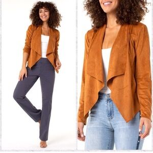 Liverpool Draped Faux Suede Jacket size M Medium Brown Tan with Pockets